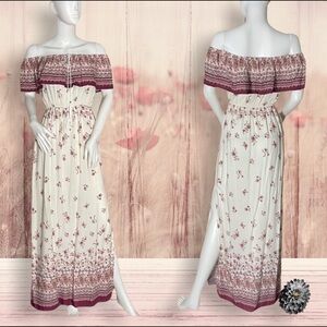 𝅺NWOT Off the Shoulder Maxi by Iris Liberty Floral Size Small Cottagecore